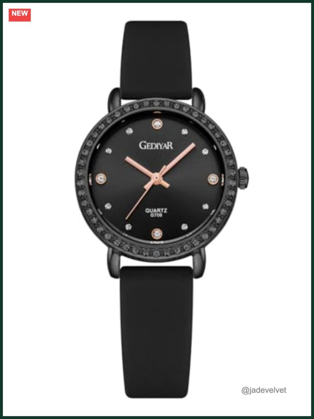 Crystal Quartz Watch Rhinestone Bezel Silicone Band Waterproof Dress